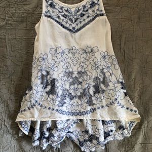 White and Blue Linen Top